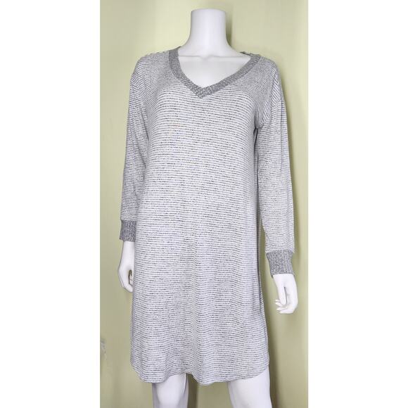 Soma Sleep Dress One Size Gray Knit Striped V-Neck Long Sleeve Cooling - Picture 1 of 10